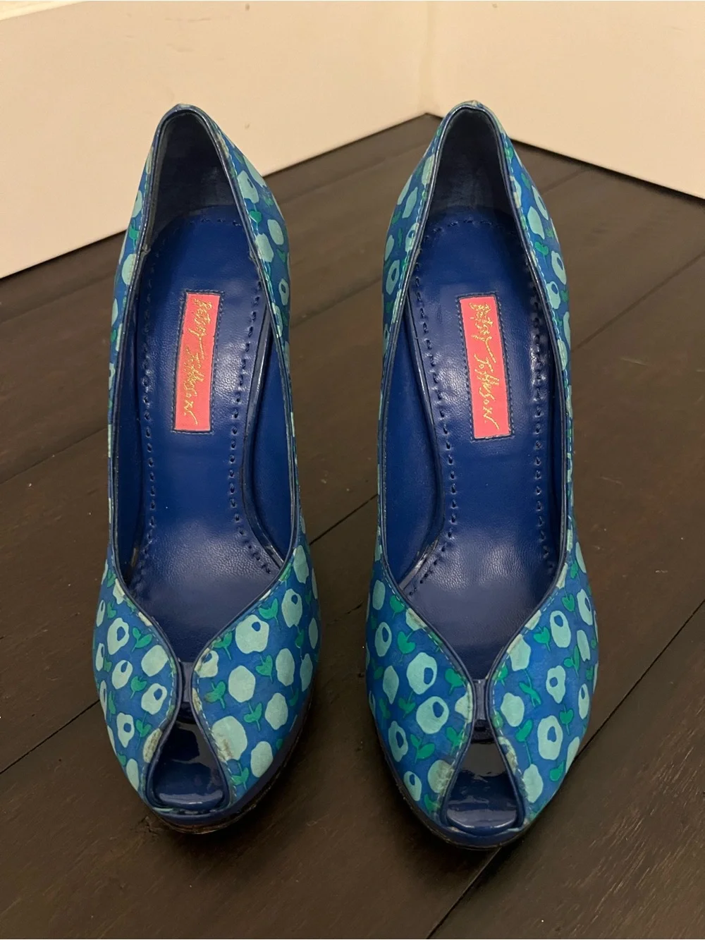 Betsey Johnson Blue Floral Peep-Toe Heels